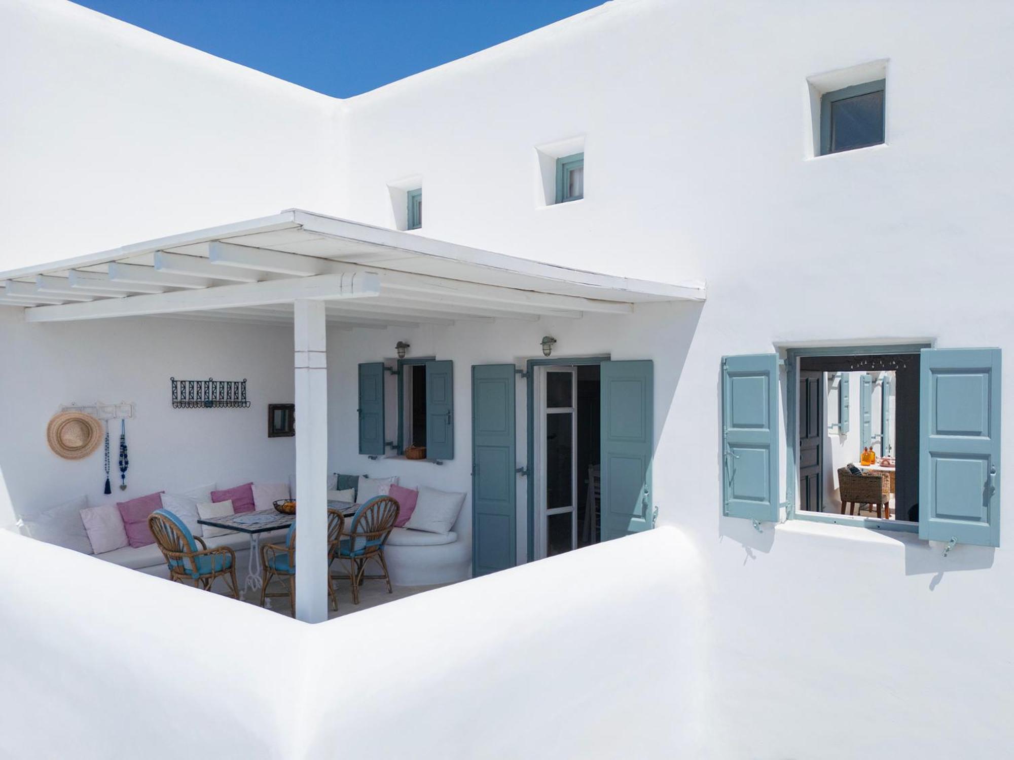 Mykonian Style W Shared Pool Houses & Nighttime Security Guard Ornos  Exteriör bild
